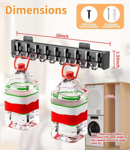 Pull Out Broom Holder With 9 Adjustable Sliding Hook, Multifunctional Slide Broom And Mop Storage/Organizer Garage Organization Hooks, for Closet Laundry - Dark grey- 41cm/16.14inch