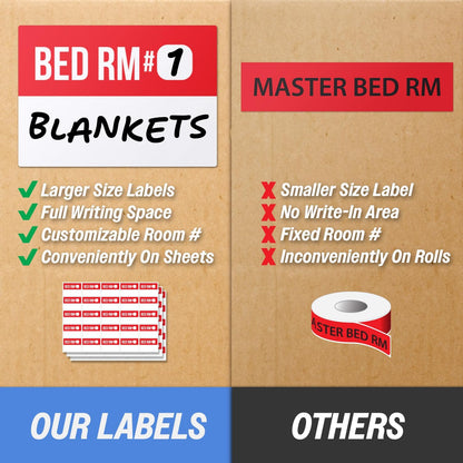 Moving Labels (3 x 2 inch, 300 per Pack) Ideal for 1-2 Bedroom Homes - 10x Designs of Color-Coded Moving Stickers w/Write-in Area, Fragile, Heavy & Blank Labels