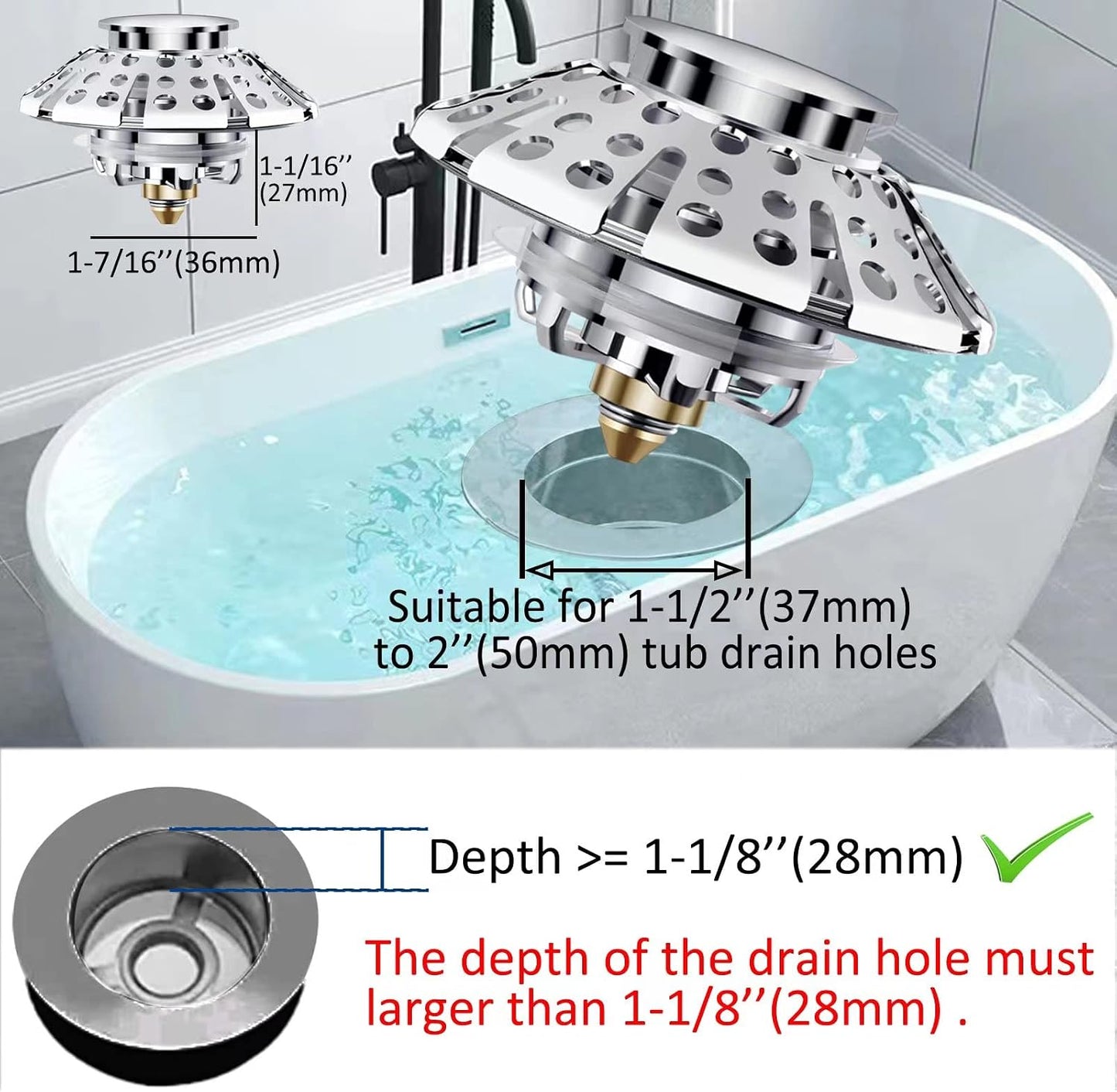 AzWzz Bathroom Sink Stopper,Sink Hair Catcher,Bathroom Sink Drain Strainer Pop Up Drain Cover Plug,Universal for 1.1 to 1.65in Sink Drain Hole