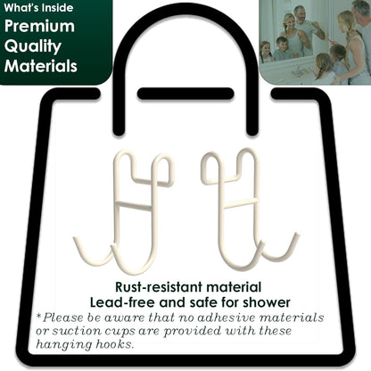 White Shower Caddy - 2 Pack Open Shelf Hooks for Loofah, Razor and More