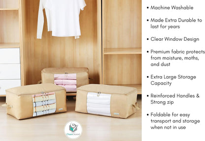 Comforter Storage Bag - Folding Organizer bag for King/Queen Comforters, Pillows, Blankets, Bedding/Quilt, Blanket, Duvet, Large Collapsible Organizers, 24"x14"x11" (Beige, 1-Pack)