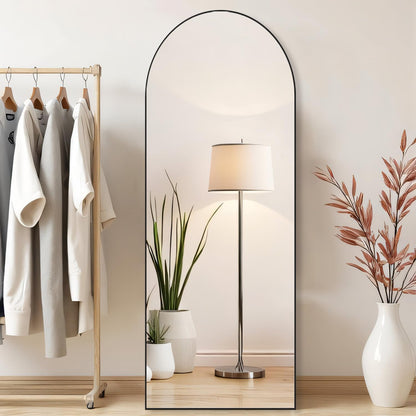 Arched Mirror Full Length, Upgraded 16"x59" Body Wall Mirrors with Shatter-Proof Glass, Floor Standing, Hanging or Leaning, Tall Arch Mirror with Stand Aluminum Alloy Frame for Bedroom, Black