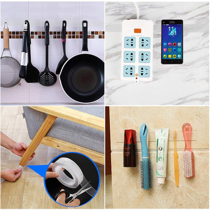Double Sided Tape Heavy Duty, 3M Mounting Tape, Traceless Reusable Clear Adhesive Nano Tape, Washable Removable Strong Sticky Gel Grip Tape for Home Wall Photos Posters Fix Carpet Mats