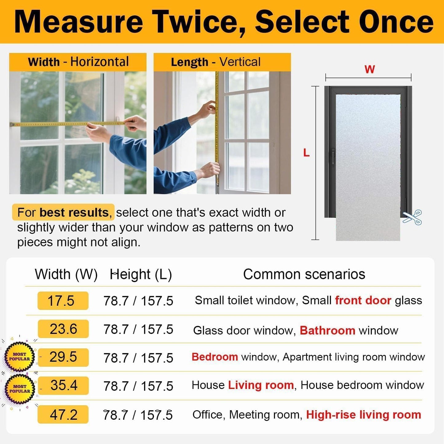 Frosted Glass Window Privacy Film Decorative with Tools, 2 Way Frosting Privacy Film for Glass Door, Static Cling Tint for Home Anti-UV, Covering Clings 23.6" by 77"