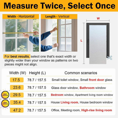 Frosted Glass Window Privacy Film Decorative with Tools, 2 Way Frosting Privacy Film for Glass Door, Static Cling Tint for Home Anti-UV, Covering Clings 23.6" by 77"