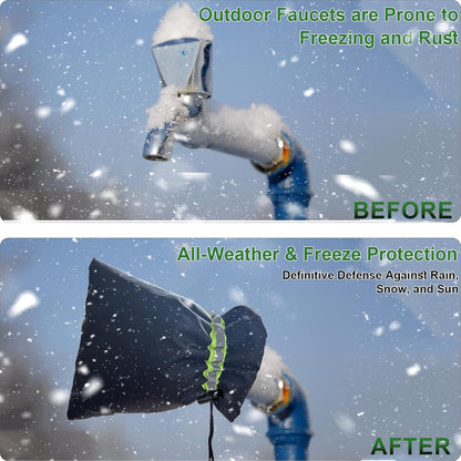 Outdoor Faucet Covers for Winter - Thicker Freeze Protection Spigot Cover | Upgrade 420D Waterproof Oxford, Reflective Stripes & Drawstring (4Packs, 8.3" H x 6.7" W)