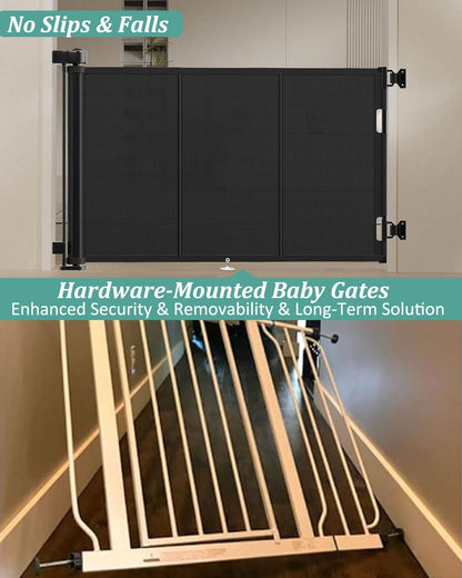 Miumoon 50 inch Retractable Baby Gates 34 inch Tall, Retractable Gate with Reinforced Strip Design to Prevent Crawling Through, Retractable Dog Gate for Stairs, Doorways, Hallways