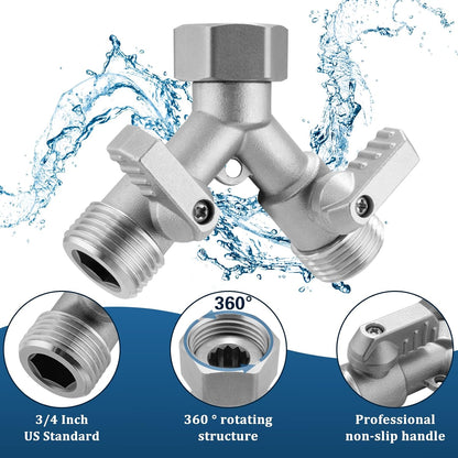 4 Way Garden Hose Splitter, 304 Stainless Steel Outdoor Faucet Splitter with 4 Individual Shut Off Valves, 3/4" GHT High Flow Hose Bib Spigot Connector