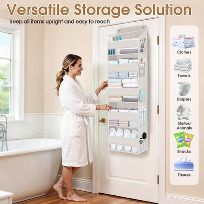 WISELIFE Over The Door Organizer Storage with 4 Large Pockets Door Hanging Organizer with Clear Windows behind The Door Storage for Nursery Bedroom Bathroom Pantry Closet and Baby Essentials Dark Grey