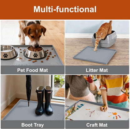 ukeetap Extra Thick Silicone Mat Waterproof with Raised Edge 19” x 12”, BPA Free Non-Slip Dog & Cat Food Mat, Feeding Mat for Food and Water Bowls, Spill Proof Mat to Protect Floors, Black
