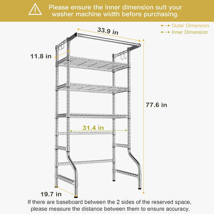 Ulif U11 Over Washer and Dryer Shelves, 3 Tiers Laundry Room Storage and Organizer Standing Shelf, Metal Freestanding Clothes Drying Rack, 33.9" W x 19.7" D x 77.6" H, Black