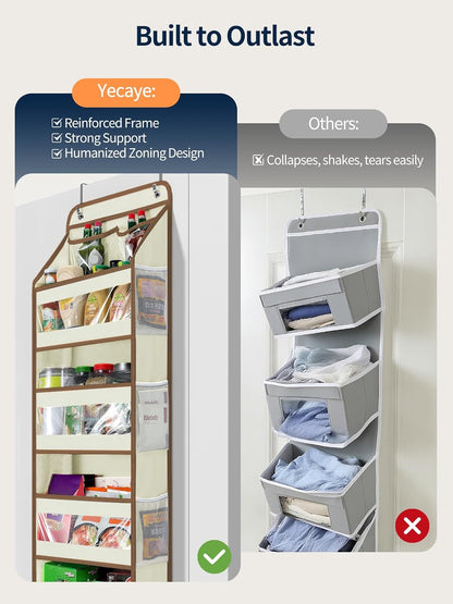 Yecaye 5 Tier Over the Door Organizer, Swing-proof Door Organizer Hanging with Clear PVC Windows, Behind the Door Storage for Bedroom Nursery Closet Laundry Pantry Bathroom, Grey