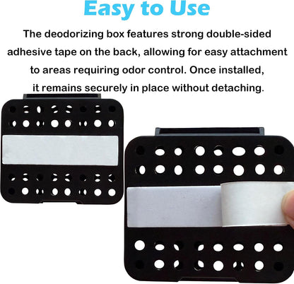 2 Pack Stick On Deodorizing Box, 12 Pack Odor Removing Refills for Trash Can, Activated Charcoal Odor Eliminator for Indoor Kitchen Trash/Diaper Pails/Wardrobe/Shoe Cabinet (Black)