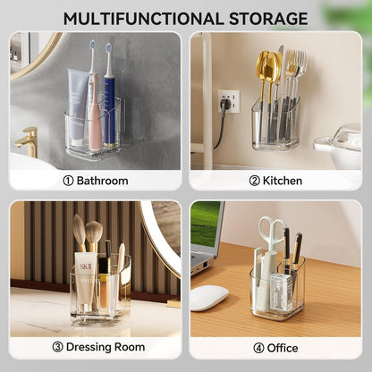 Toothbrush Holders for Bathrooms, 3 Slots Detachable Electric Toothbrush Holder Wall Mounted with Divider, Removable Tooth Brush and Toothpaste Holder Organizer for Bathroom/Kitchen/Office