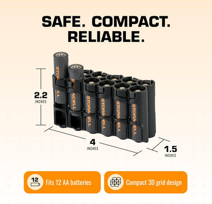 AA Battery Storage Caddy by Storacell, Orange, Holds 12 Batteries (Not included)
