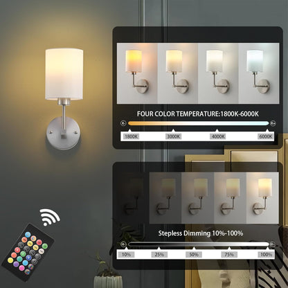 Battery Operated Wall Sconces Set of Two,Wireless Rechargeable Wall Light With Remote Control, Dimmable, Amber Light/Warm White/Natural White/Daylight/RGB, Timer,for Living Room,Bedroom,Entryway,Gold