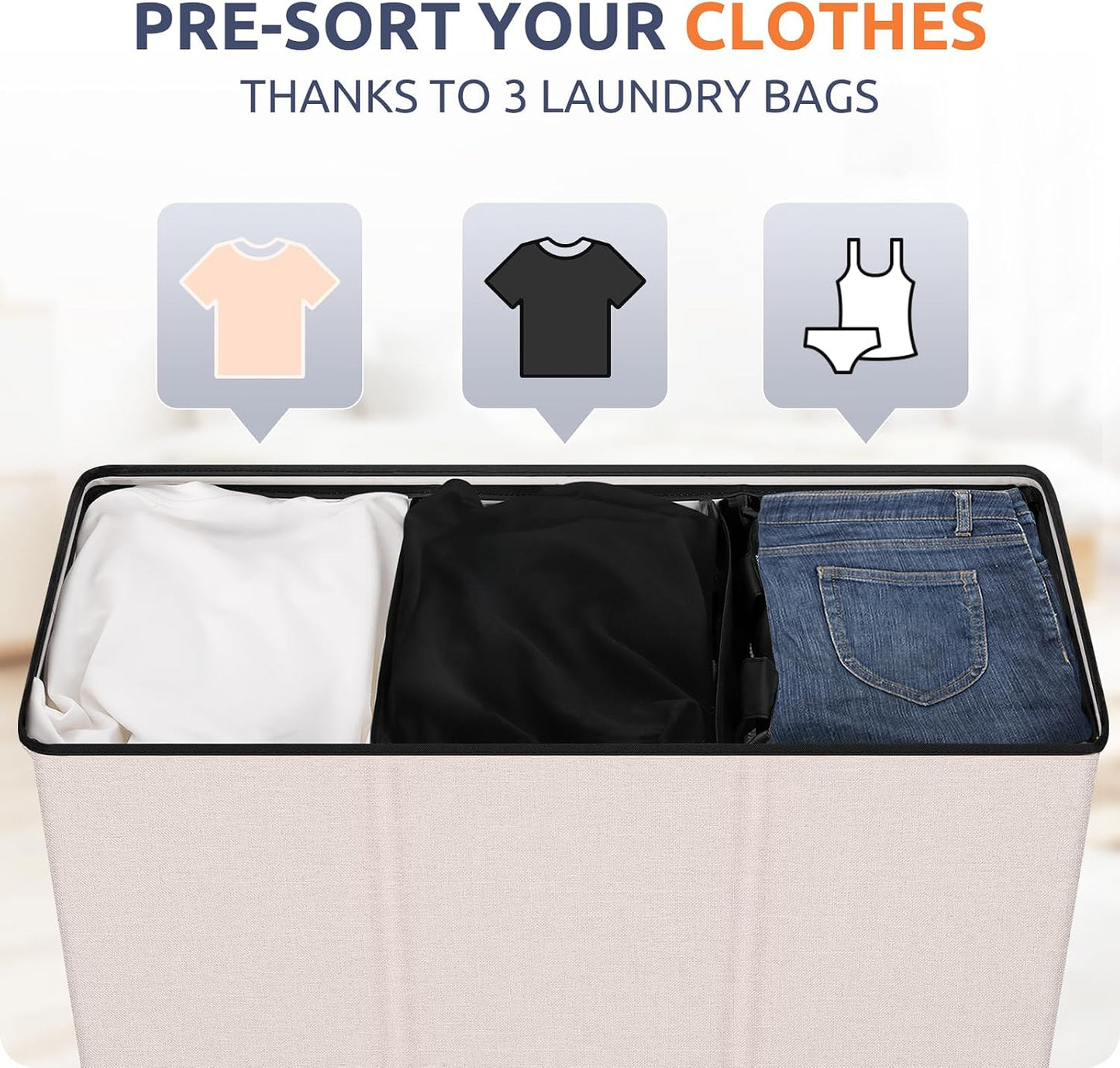 SOLEDI 180L Laundry Hamper 3 Section, Extra Large Laundry Hamper with Lid, Dirty Clothes Hamper with Sturdy Handle, Large Laundry Basket Organizer for Laundry Room, Bedroom, Hampers for Laundry