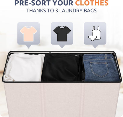 SOLEDI 180L Laundry Hamper 3 Section, Extra Large Laundry Hamper with Lid, Dirty Clothes Hamper with Sturdy Handle, Large Laundry Basket Organizer for Laundry Room, Bedroom, Hampers for Laundry