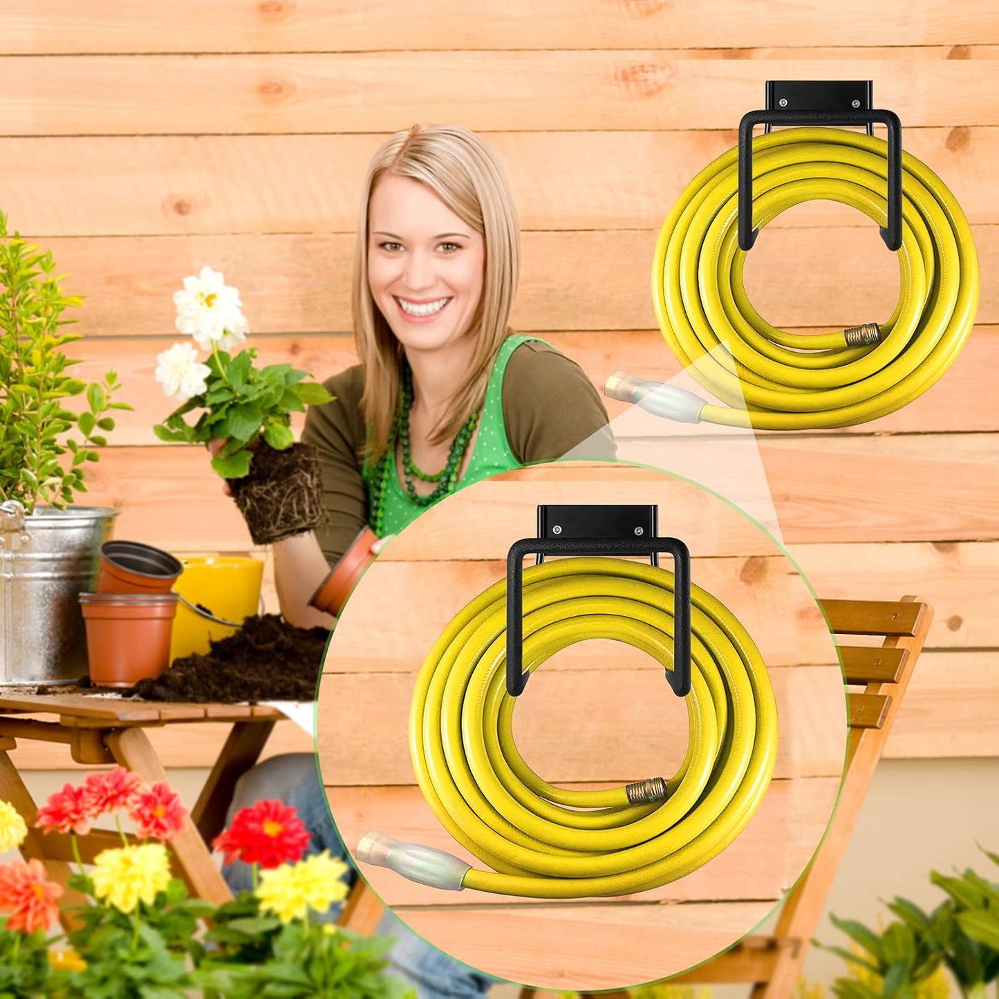 Metal Garden Hose Holder, Heavy Duty Wall Mount Hose Hanger for 150 FT | Rust-Resistant Wall Mount Hose Holder for Garden, Water & Expandable Hoses, Garage, Patio, Yard, Shed & Outdoor Storage