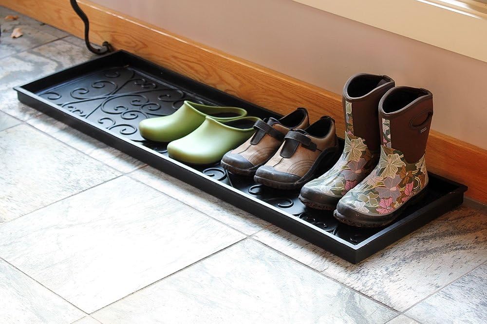 Achla Designs Scrollwork Rubber Boot Tray, Black, 24 inch L, Small