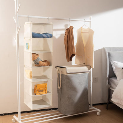 BrilliantJo 2 Pack Hanging Closet Organizer, 5 Shelves Hanging Storage with 6 Side Pockets for Clothes Shoes, 43"x12"x12"(Black)