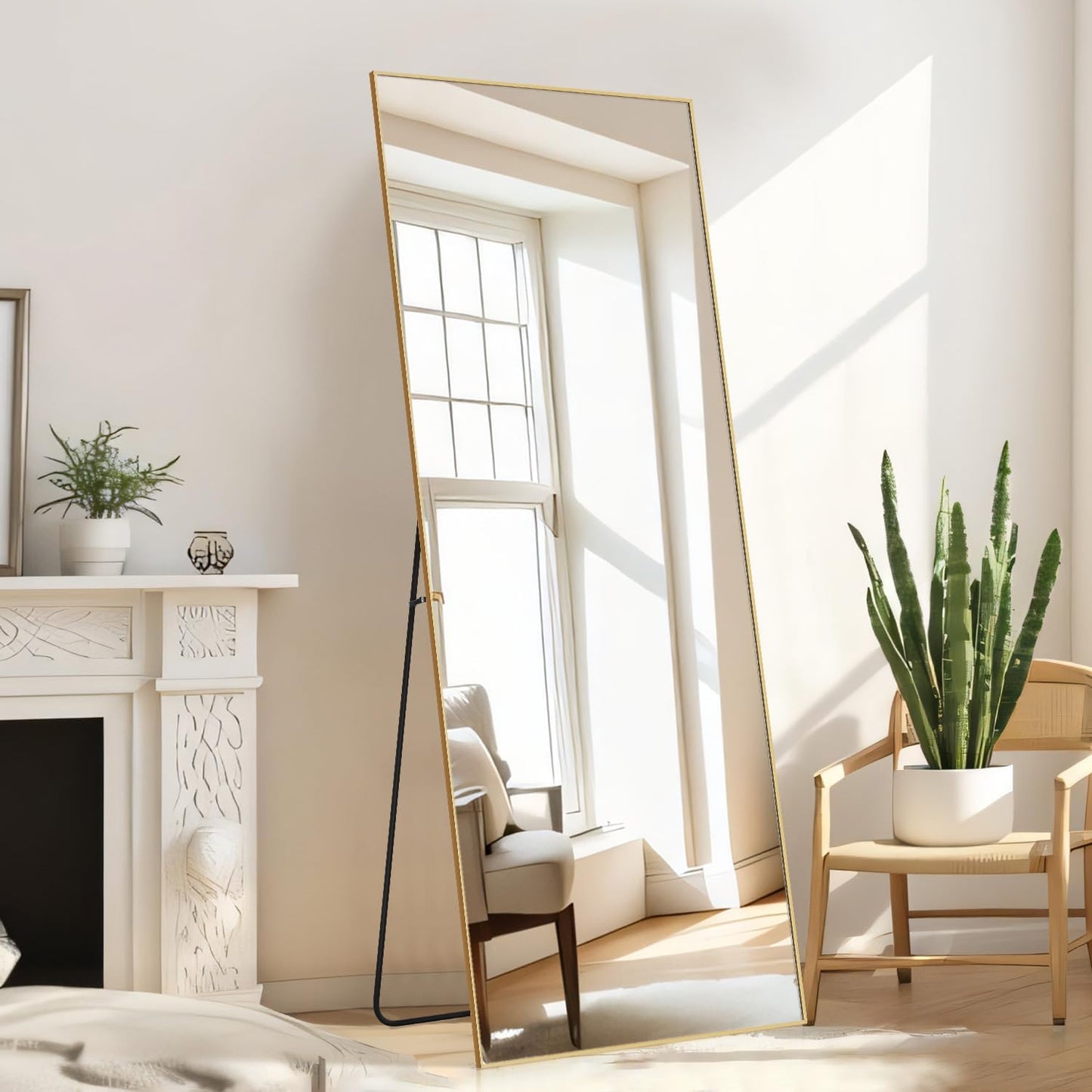 Arched Mirror Full Length, Upgraded 16"x59" Body Wall Mirrors with Shatter-Proof Glass, Floor Standing, Hanging or Leaning, Tall Arch Mirror with Stand Aluminum Alloy Frame for Bedroom, Black