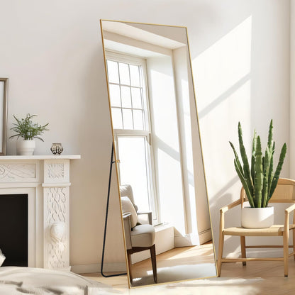 Arched Mirror Full Length, Upgraded 16"x59" Body Wall Mirrors with Shatter-Proof Glass, Floor Standing, Hanging or Leaning, Tall Arch Mirror with Stand Aluminum Alloy Frame for Bedroom, Black