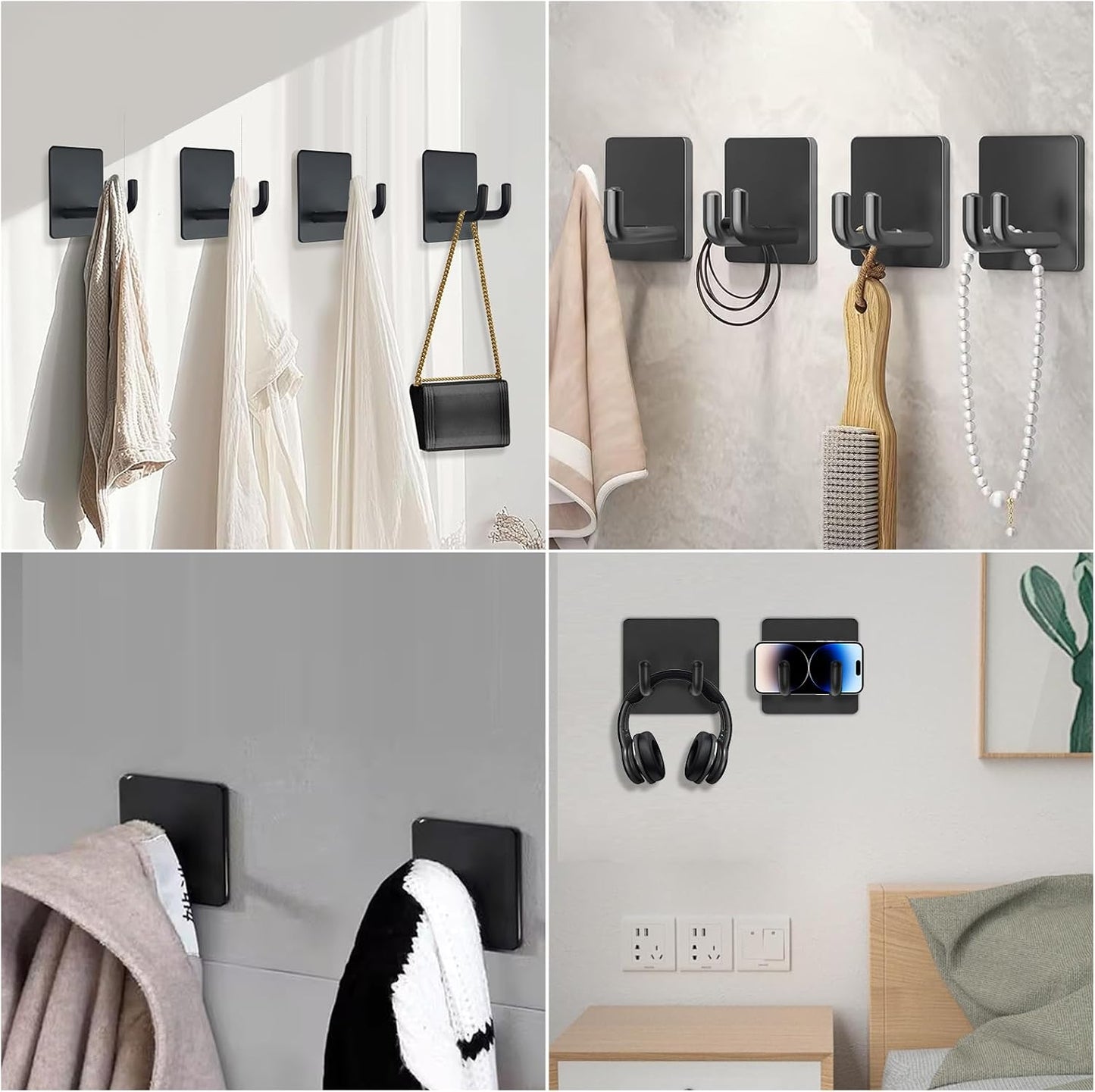 Hawsam 6 Pack Self Adhesive Wall Hooks for Hanging Heavy Duty 44LB(Max) Adhesive Towel Hooks 304 Stainless Steel Sticky Hooks for Robe Coat, Waterproof Shower Hooks for Bathroom Kitchen