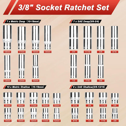 Egofine 46 Pieces 1/4 inch Drive Socket Ratchet Wrench Set, with Bit Socket Set Metric and Extension Bar for Auto Repairing and Household, with Storage Case