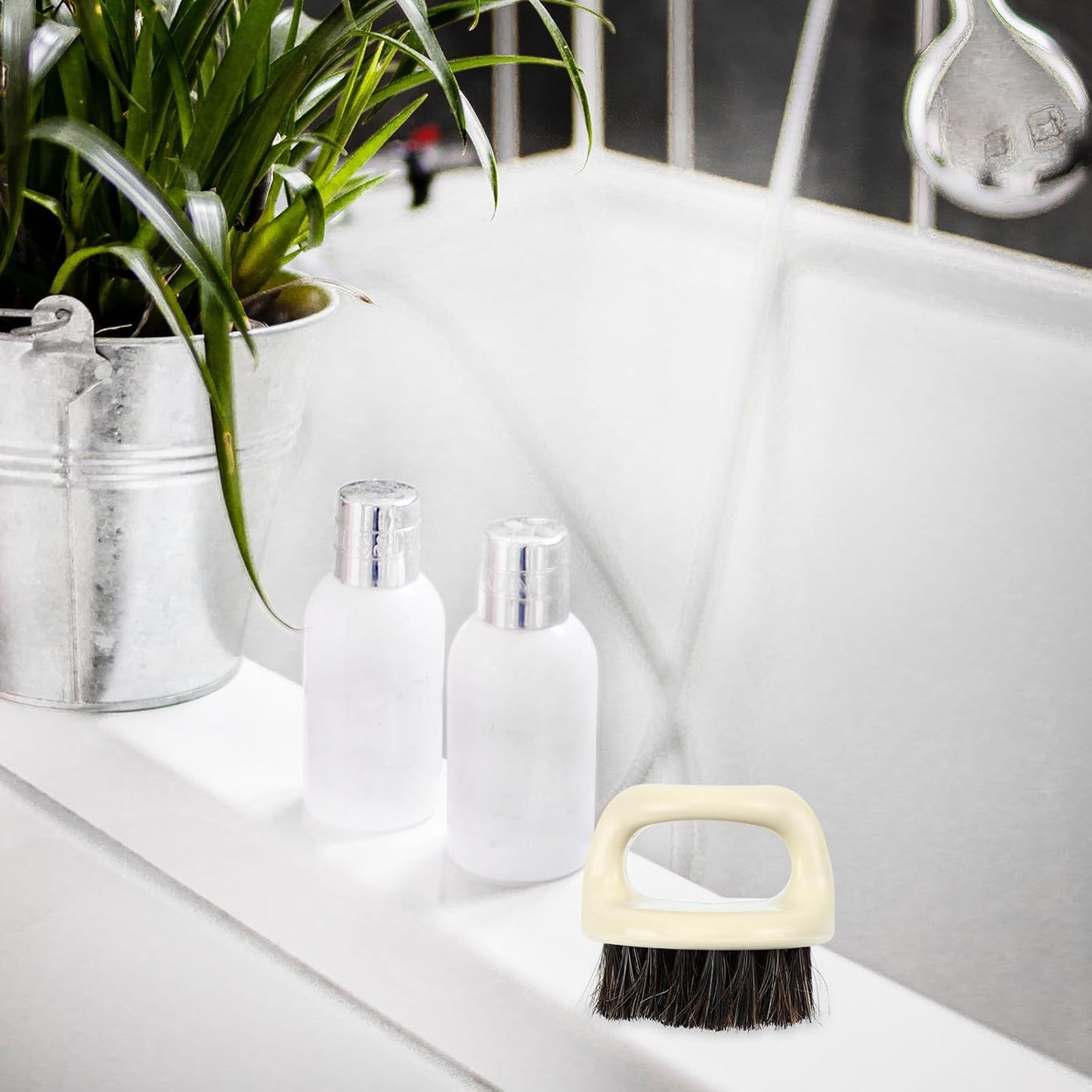 HOMSFOU Horsehair Shoe Cleaning Brush with Soft Bristles and Plastic Handle for Lint-Free Cleaning, Multipurpose Scrubbing Brush for Shoes and Clothes with Hanging Design