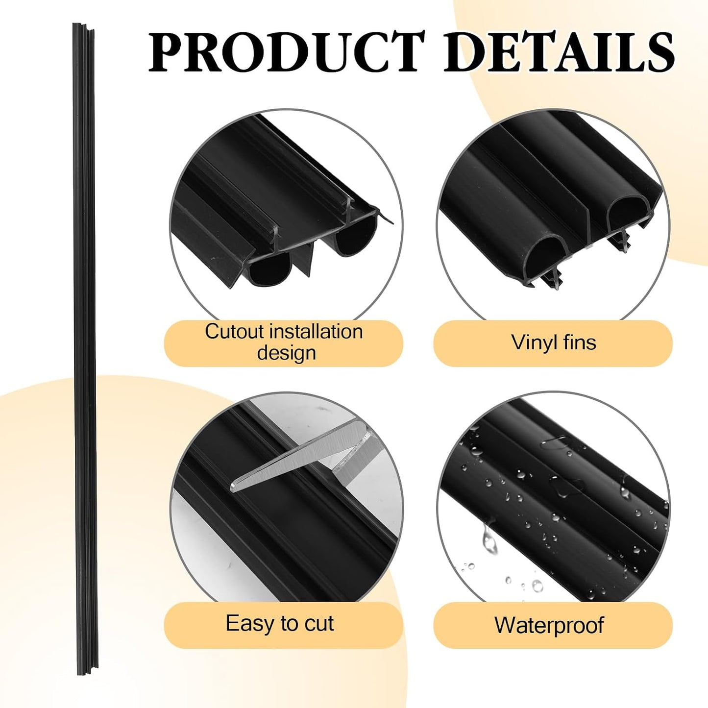 2 Pcs 36 Inch 90CM Exterior Door Sweep with Vinyl Fins, Under Door Weather Stripping Seal for Exterior Doors with Kerf Track, Replacement Bottom Door Seal Strip, Draft Stopper & Rodent Proof