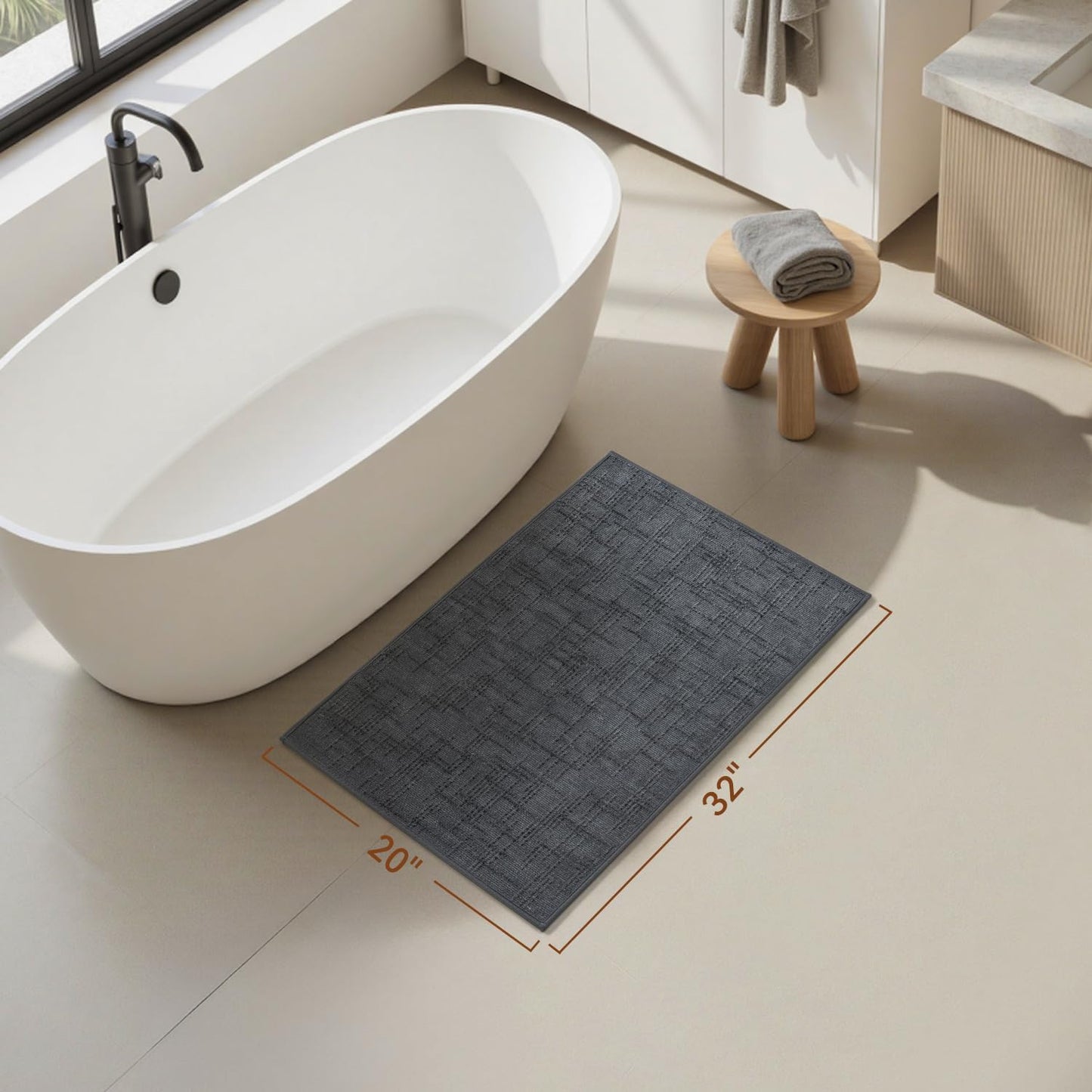 AMOAMI Bath Mat Non Slip Super Absorbent Quick Dry Bath Mats for Bathroom Floor Rubber Backing Washable Bathroom Rugs Modern Woven Jacquard Mat, Beside Tub Bath Rugs, 17" x 24", LightGrey