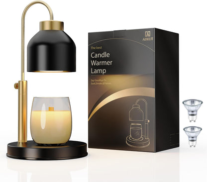 AIKUT Candle Warmer Lamp, with 2 Bulbs,Timer & Dimmer,Compatible with Large Yankee Candle Jars,3 Wick Candles,Height Adjustable Electric Top Candle Melter,White,110-120v