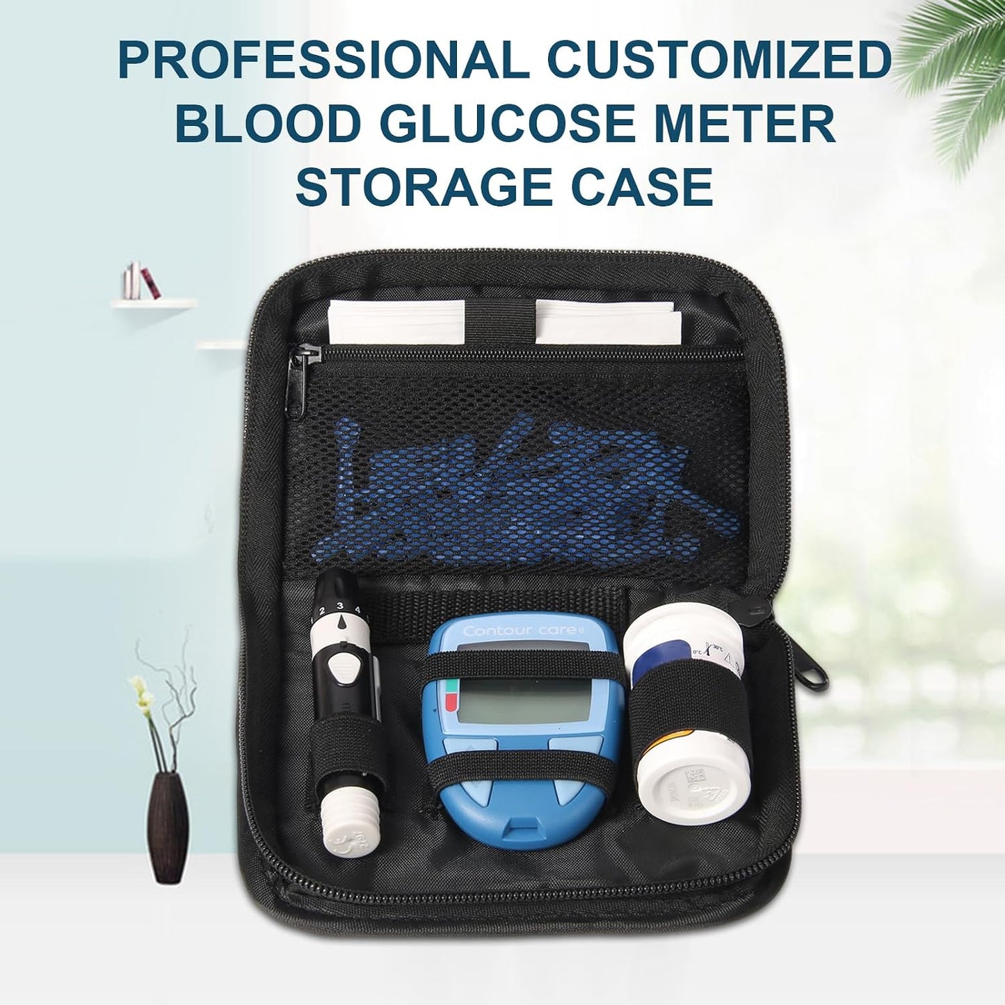 Diabetes Supply Case, Diabetic Organizer For Test Strips With Mesh Pocket, Portable Diabetes Testing Kit bag, Travel Blood Glucose Meter Glucometer Storage Bag, Glucose Monitor Case