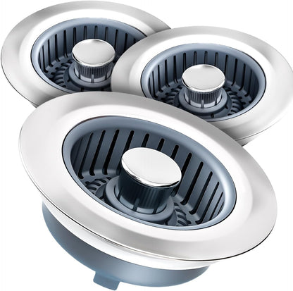 2 Pack Sink Drain Strainer - Sink Stopper, 3 in 1 Stainless Steel Kitchen Drain Plug with Deep Anti-Clog Basket and Odor-Blocking Seal, Pop-Up Design Fits Standard 3-1/2 Inch Sink