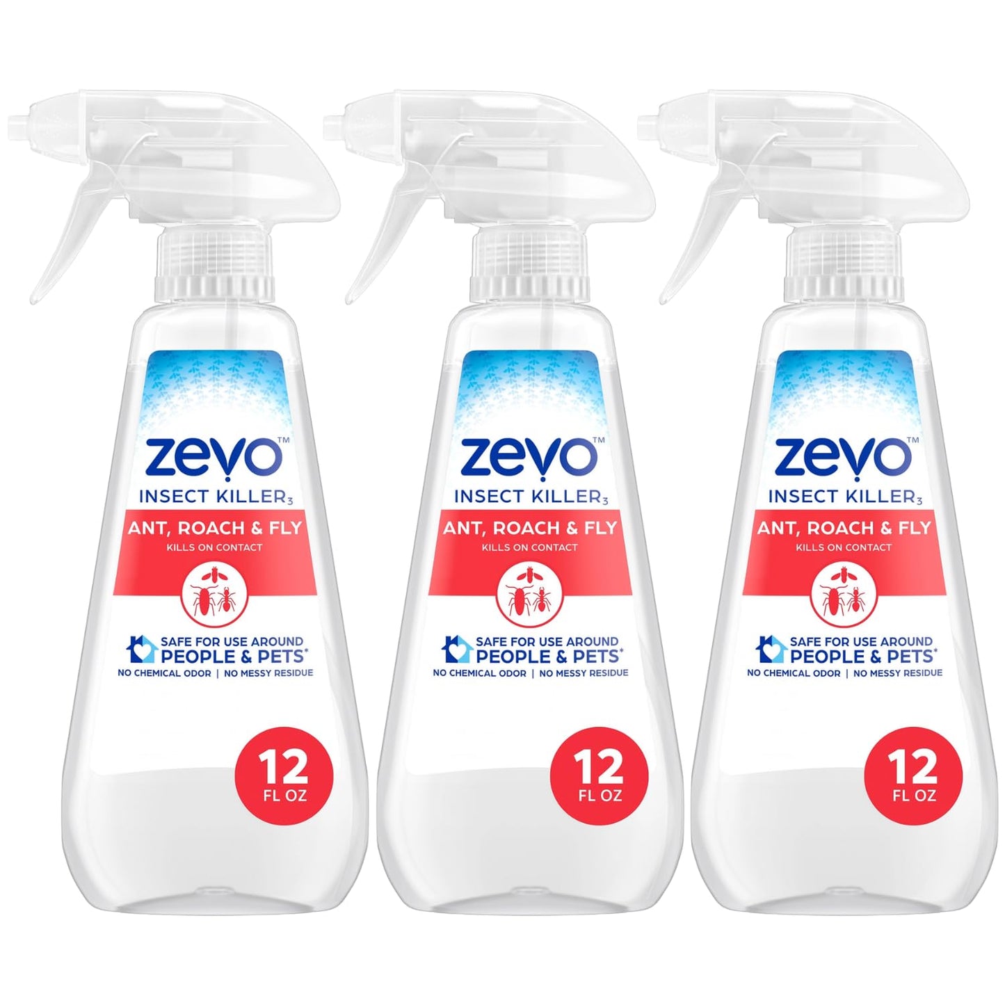 Zevo Flying Insect Killer Spray - Fruit Fly, Gnat, Fly & Mosquito Bug Spray for Home Use with Rosemary & Cornmint Oil - Indoor & Outdoor Use (3 Bottles)