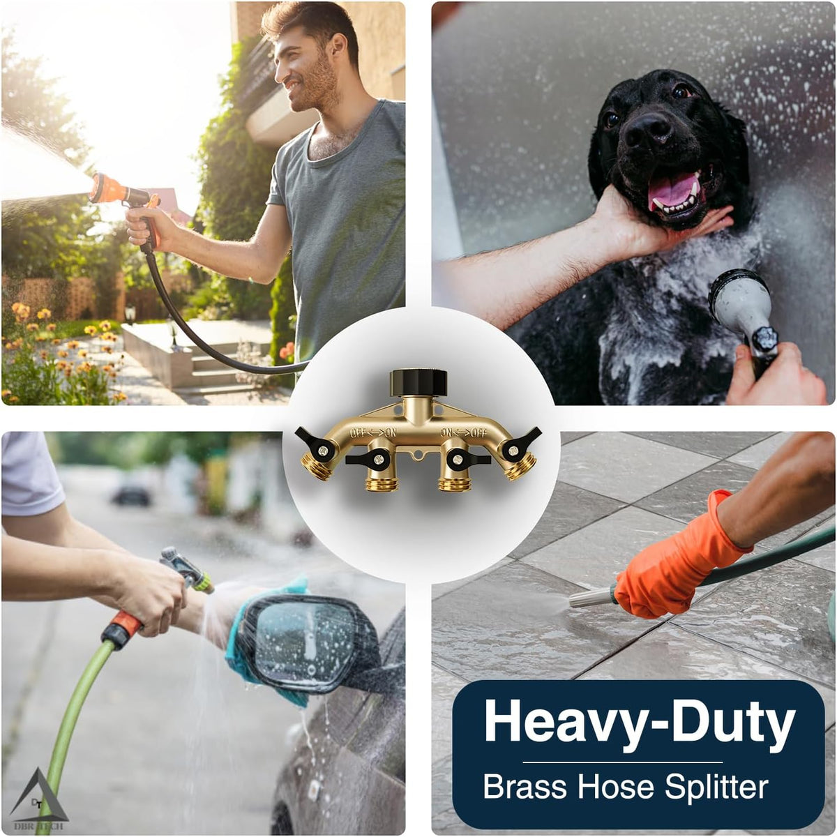 DBR Tech® Heavy Duty 2 Way Hose Splitter (Premium Brass for Superior Durability), Wye Garden Hoses Connector for Water Spigot Faucet Bib Tap, Double Shut Off Valve, Y Adapter, Rust-Resistant Finish