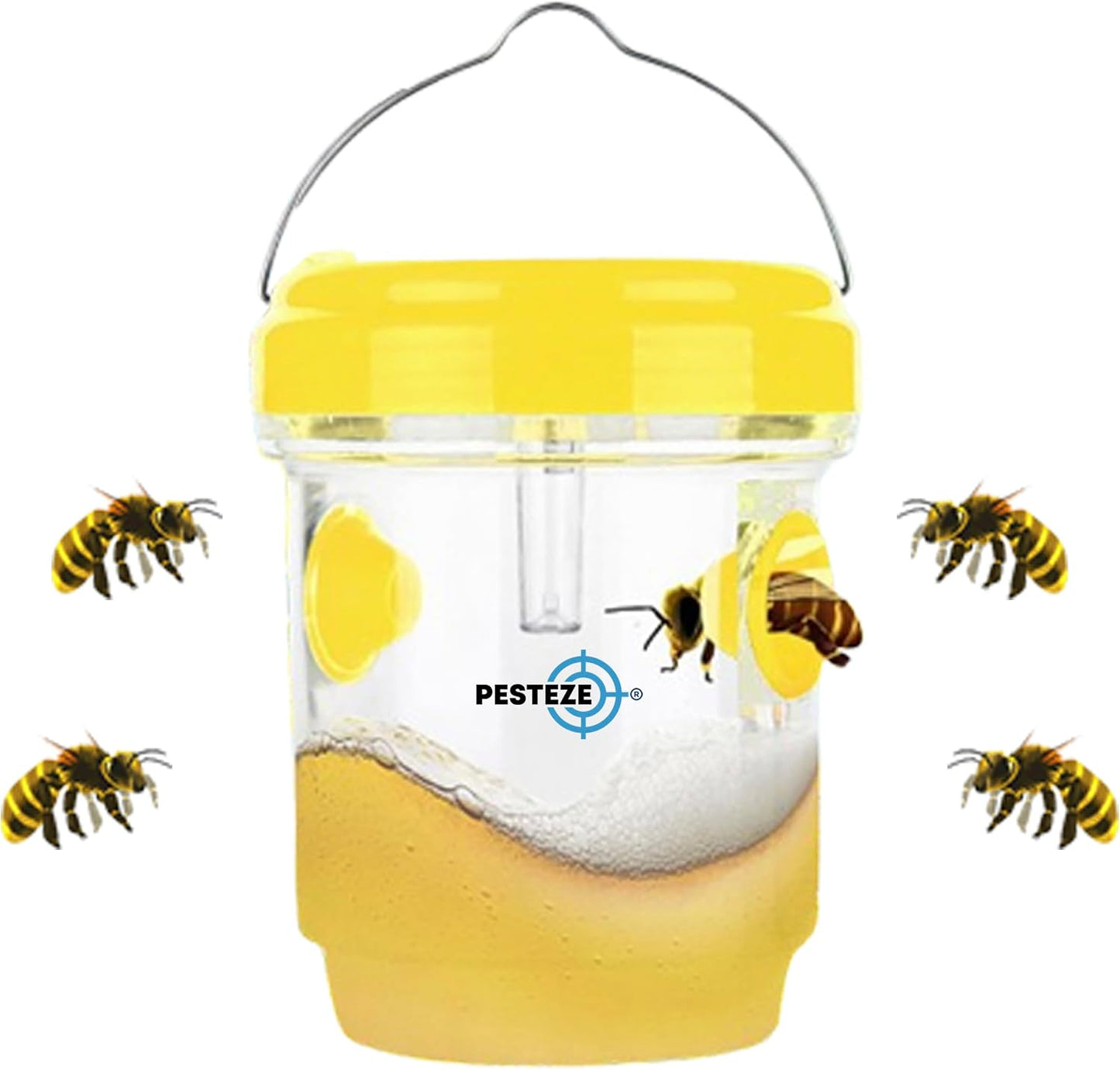 PESTEZE USA 2 Pack Reusable Solar Hanging Wasp Trap with LED Light [Yellow, 3.5×4.4 in] Attracts & Kills Wasps, Hornets, Yellow Jackets & Flying Insects Safely, Chemical-Free, Waterproof Outdoor Trap