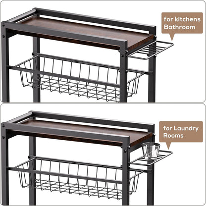 4 Tier Slim Rolling Storage Cart with Pull-Out Baskets, Narrow Sliding Storage Slim Laundry Cart Slim Rolling Kitchen Cart