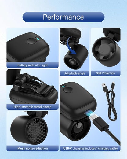 Mini Clip On Fan Portable, Ultra-Lightweight 2oz, Rechargeable Mini Portable Fan with 3 Speeds USB-C, Hands-Free Clip Fan Face Cooling for Outdoor, Soccer, Baseball Cap, Visor Hat, Sports (Black)