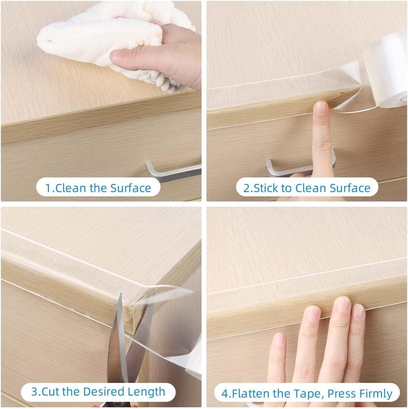 Clear Edge Protector Strip, 1.18in x 9.84FT, Sharp Edge Wrap Cover Tape, Self Adhesive Protective Bumper Corner Guards for Cabinet Door Desk Glass Table Bed Furniture, Kitchen Countertop, Waterproof