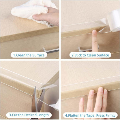 Clear Edge Protector Strip, 1.18in x 9.84FT, Sharp Edge Wrap Cover Tape, Self Adhesive Protective Bumper Corner Guards for Cabinet Door Desk Glass Table Bed Furniture, Kitchen Countertop, Waterproof