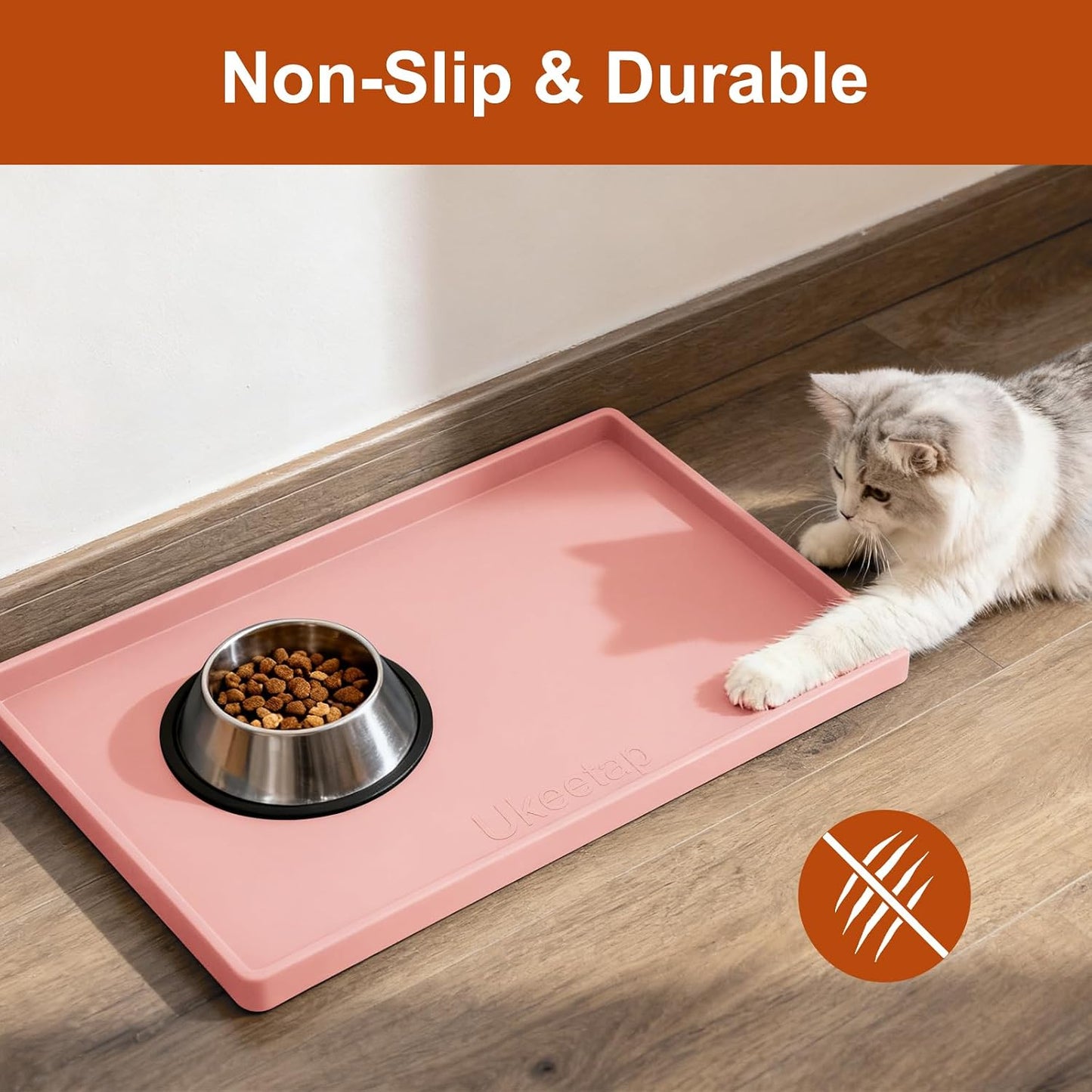 ukeetap Extra Thick Silicone Mat Waterproof with Raised Edge 19” x 12”, BPA Free Non-Slip Dog & Cat Food Mat, Feeding Mat for Food and Water Bowls, Spill Proof Mat to Protect Floors, Black