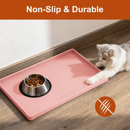 ukeetap Extra Thick Silicone Mat Waterproof with Raised Edge 19” x 12”, BPA Free Non-Slip Dog & Cat Food Mat, Feeding Mat for Food and Water Bowls, Spill Proof Mat to Protect Floors, Black