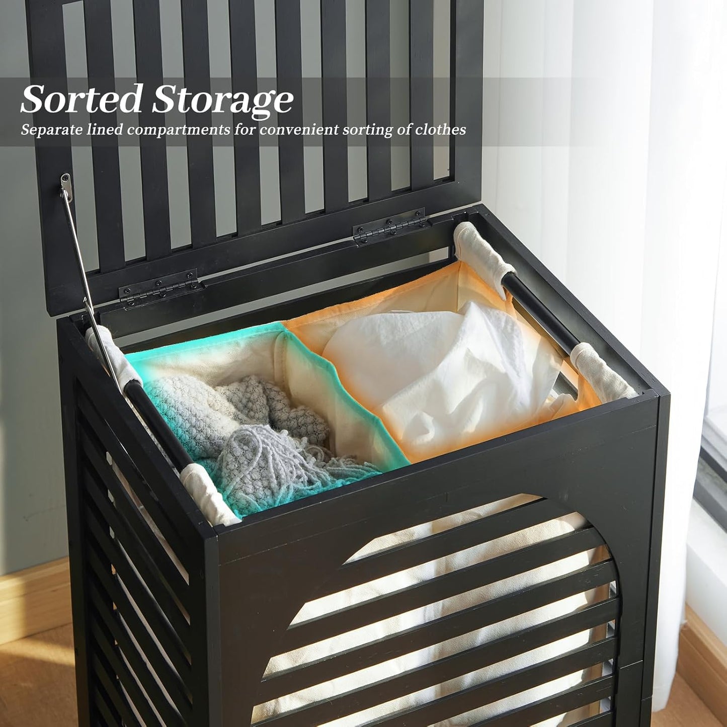 Laundry Hamper with Lid,Bamboo Large Waterproof Clothes Laundry Basket,Removable Washing Bags with Handles,clothes basket (Natural)