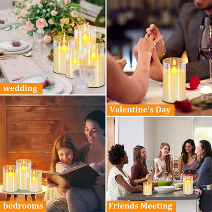 wemarry Flameless Candles 4" 5" 6" Acrylic Glass Pillars 3" Diameter Battery Operated Flickering Candles Include 8-Key Remote with Timer Function 400+ Hours (Amber, Warm Light 3 Pack)