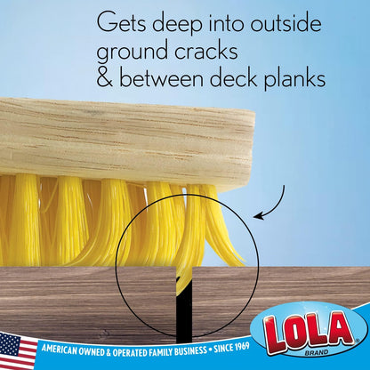 LOLA Deck Scrub Brush Outdoor Broom, Durable Bristles Remove Dirt, Grime, Grout, Leaves, Snow on Patios, Decks, Wet or Dry