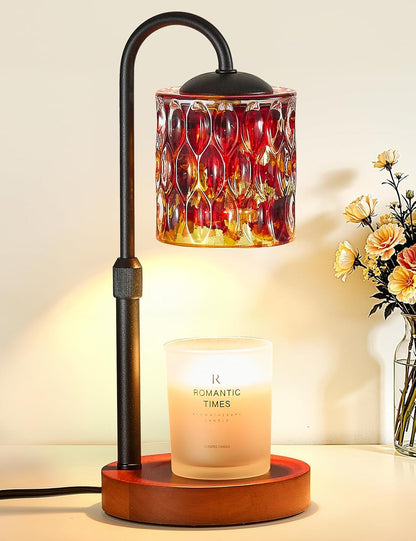 Briever Dimmable Candle Warmer Lamp with Timer, Height Adjustable Electric Candle Wax Warmer, Christmas Birthday Gifts for Women Mom, House Warming Gifts New Home Room Decor, Walnut Solid Wood Base