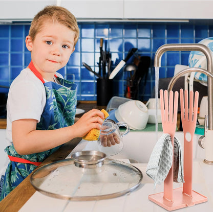 Kitchen Gloves Holder Mitten Dryer Reusable Rubber Glove Clothes Drying Rack Plastic Washing Sink Holder Stand Towel Hanger for Dish Gloves Rags Sponge Food Bag Organizer Blue