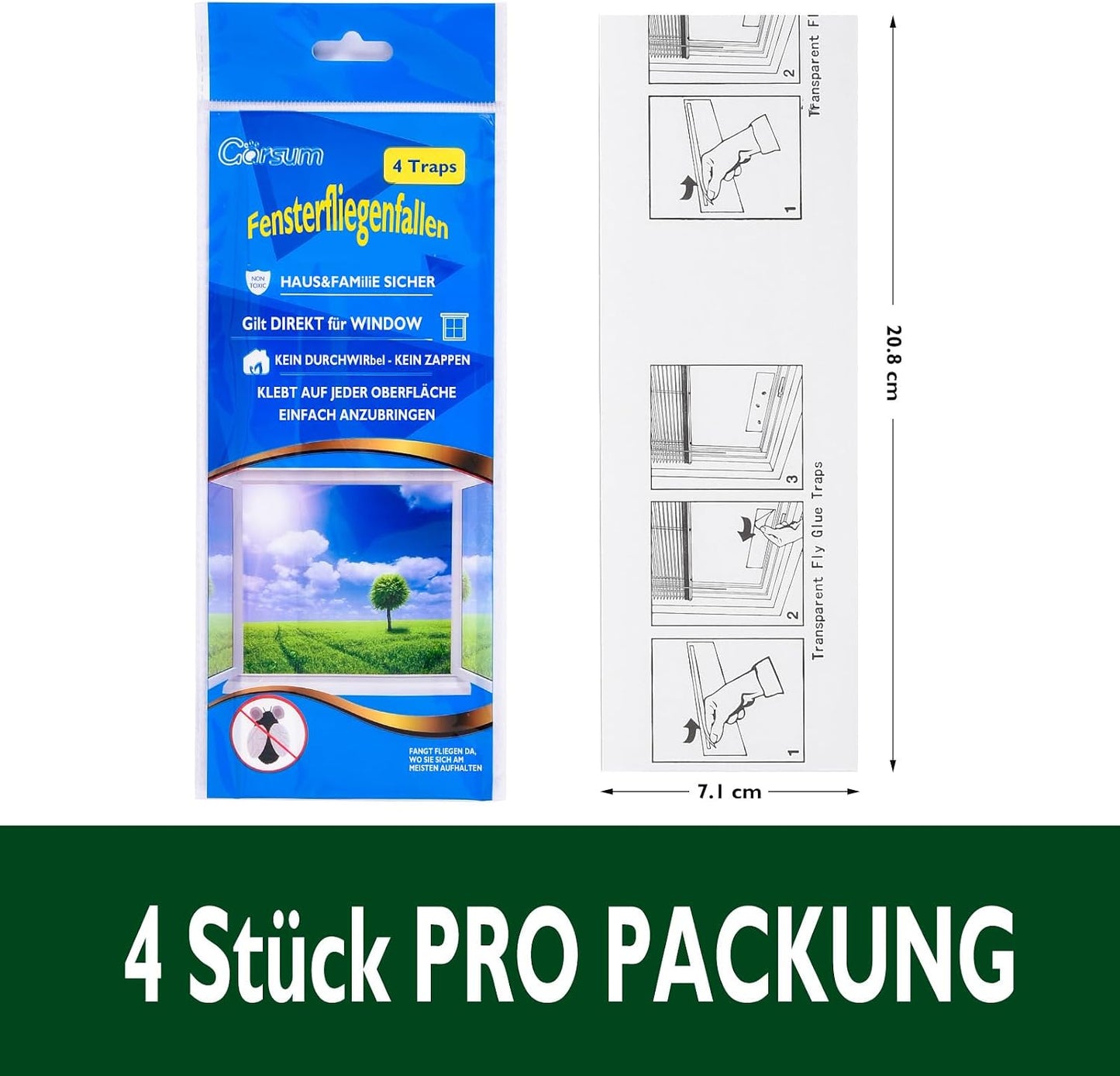 Garsum Window Fly Traps Indoor, Fly Paper Bug Sticky Strips, House Fly Killer Window Decal Non-Toxic，12 Pack
